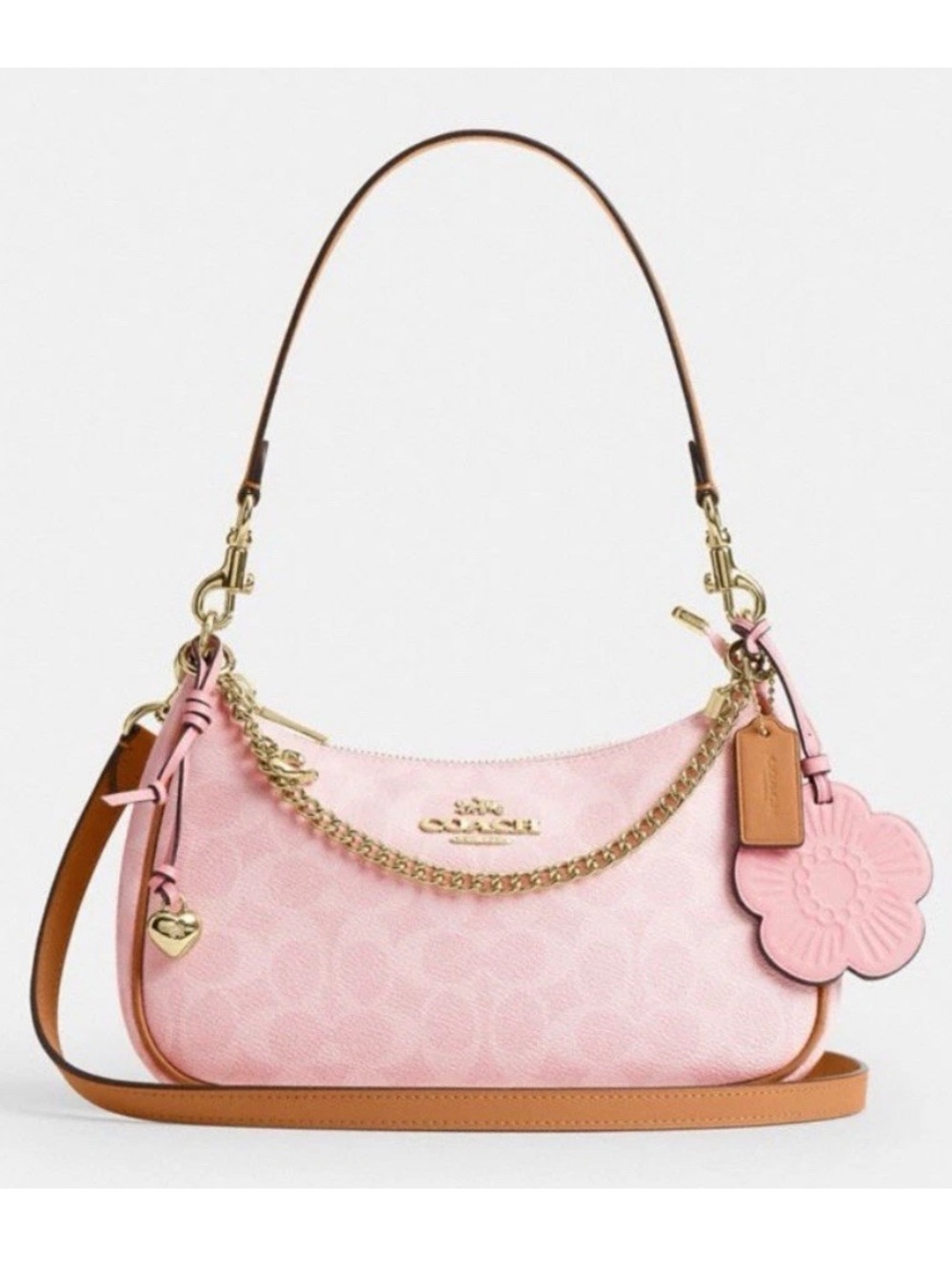 NWT COACH Teri Shoulder Bag Signature Canvas with Charms Gold/Powder Pink CEA20